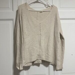 Kaisley Women's‎ Sweater Speckled Gray Cream V Neck Long Sleeve Medium Pull Over